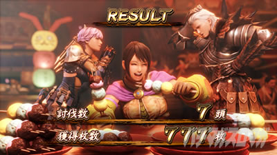 スマスロ モンスターハンターライズ│ボーナス終了画面 AT終了画面 Lara＆ミランダ＆隊長(装備アリ)