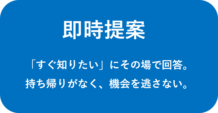 即時提案｜「すぐ知りたい」にその場で回答。持ち帰りがなく、機会を逃さない。