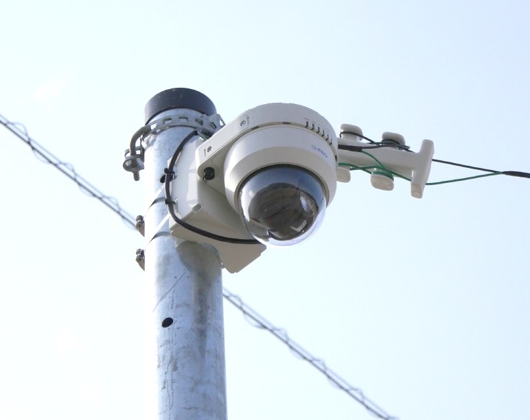 屋外PTZカメラでは複数棟並ぶ栽培ハウスの状況や車の出入りを確認。